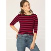 INSPIRE CHIC Women's Elbow Sleeves Boat Slim Fit Casual Stripe Animal Print Multi Floral Pattern T-Shirt - 3 of 4