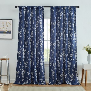 HLC.ME Ashley Floral Patterned Window Rod Pocket Curtains - Light Blocking Darkening Window Panels, Set of 2 - 1 of 4