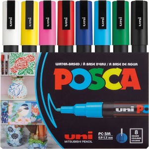 uni POSCA 8pk PC-3M Water Based Paint Markers Fine Tip 0.9 -1.3mm in Assorted Colors: Art & Stationery, Non-Toxic - 1 of 4