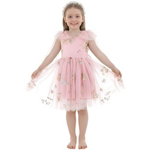 2Bunnies Girls 1-10Y Floral Garden Embroidered Tulle Strap Flower Girl Dress Knee - 1 of 4