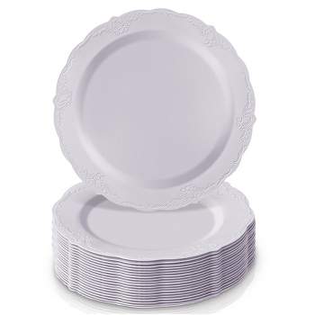 Silver Spoons Elegant Disposable Plastic Plates for Party, Heavy Duty White Disposable Plate Set, Dessert Plates - 7.5”, (10 PC) - Vintage