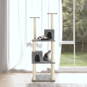 vidaXL Cat Tree Light gray Engineered wood, plush, sisal 55.5 in tall - 1 of 4