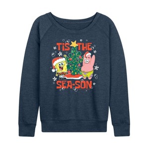 Women's - SpongeBob SquarePants - Tis The Season Lightweight French Terry Wide Neck Long Sleeve Shirt - 1 of 4