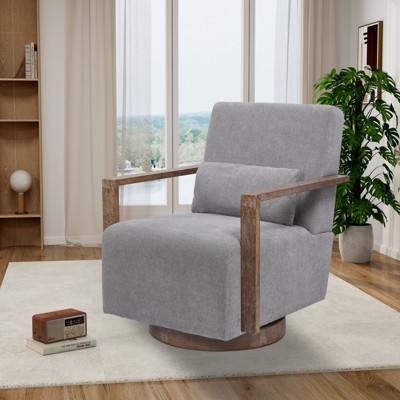 30.31"W Modern Swivel Upholstered Accent Chair with Solid Wood Armrests, 360 Degrees Lounge Reading Chair, 4Q- ModernLuxe