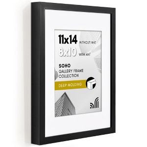 Americanflat 11x14 Picture Frame with Shatter-Resistant Glass - Use as 8x10 Frame with Mat or 11x14 Frame Without Mat - Soho Collection - Black - 1 of 4