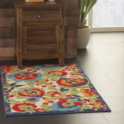Summery Palmette 32"x48" Reversible Multicolor Outdoor Rug