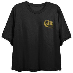 Colt 45 Floral Art Crew Neck Short Sleeve Women's Black Crop Top - 1 of 4