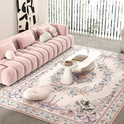 Small Butterfly Print Area Rug, Low Pile Washable Non-Slip Polyester Mat for Bedroom & Living Room