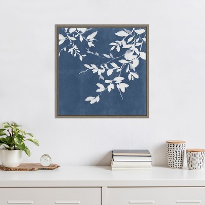 Indigo and White Abstract Canvas Wall Art, 22 x 22 inches
