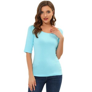 INSPIRE CHIC Women's Half Sleeves Scoop Neck Fitted Layering Soft T-Shirt - 1 of 4