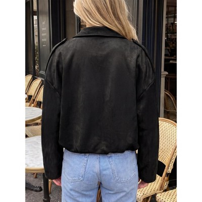 Женские куртки INSPIRE CHIC Women's Cropped Faux Suede Lapel Batwing Sleeve Zip Up Bomber Outerwear Jacket S Black — фото 3