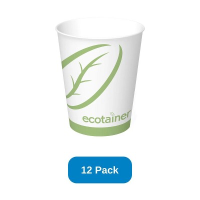 ecotainer 12 oz Hot Cup Compostable PLA Lined Made in USA - Pack of 12