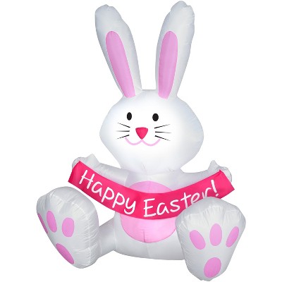 Gemmy Airblown Inflatable Easter Bunny with Happy Sign, 3.5 ft Tall, Pink