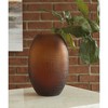 Signature Design by Ashley Embersen Amber Glass Decorative Vase Set of 2 - Tall 11" Indoor Fluted Accent Pieces with Grid Texture - 2 of 4