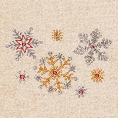 Christmas Snowfall Embroidered Beige Turkish Cotton Hand Towels (Set of 2)