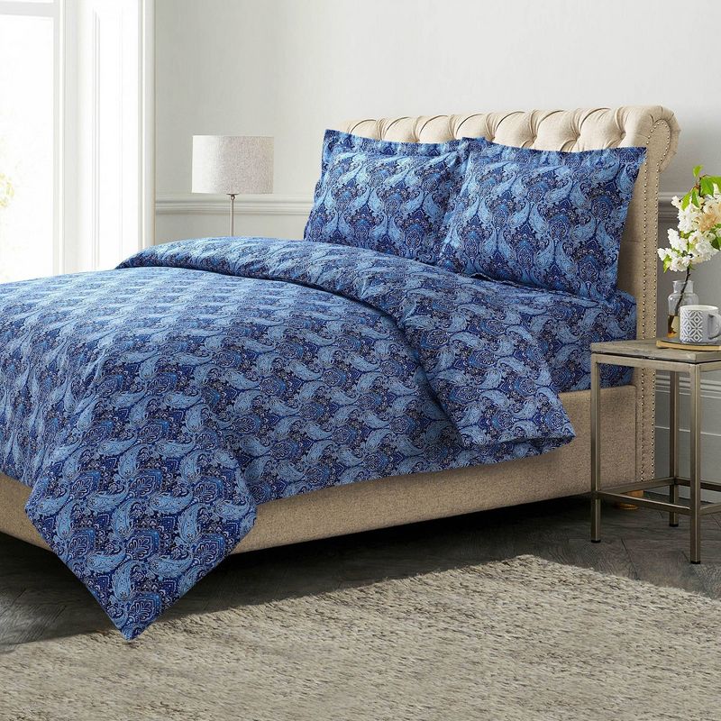 Sofi Paisley Printed Flannel Oversized Duvet Cover Set - Azores Home, 3 of 5