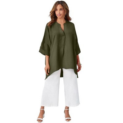 Jessica London Women's Plus Size Hi-Low Linen Tunic