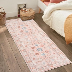 Boho Print Washable Area Rug - Low-Pile Non-Slip Soft Accent Carpet for Living Room, Bedroom, Office, Kitchen Entryway - 1 of 4