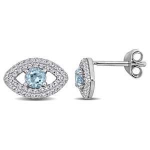 EVERLY JEWELRY | Sterling Silver 1 CT TGW Blue Topaz and Created White Sapphire Eye Stud Earrings - 1 of 4