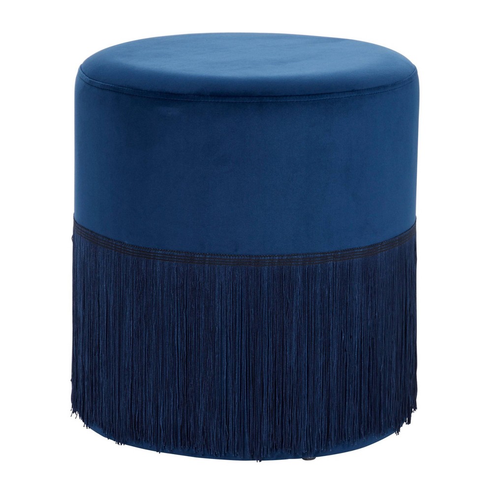 Stool Cylinder Finge Polyester Blue Olivia & May