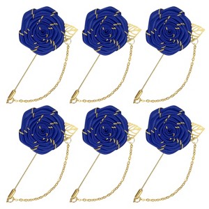 Unique Bargains Wedding Rose Men Suit Boutonnieres Lapel Pin with Gold Leaf Brooch 6 Pcs - 1 of 4