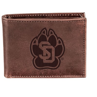 Evergreen NCAA University of South Dakota Brown Leather Bifold Wallet Officially Licensed with Gift Box