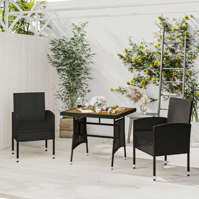 vidaXL 3 Piece Patio Dining Set Poly Rattan Black