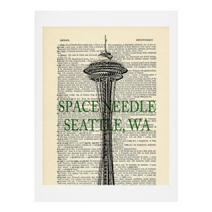 Darkislandcity Space Needle On Dictionary Paper Art Print 8" x 10" - Deny Designs: Modern Unframed Vertical Wall Decor - 1 of 1