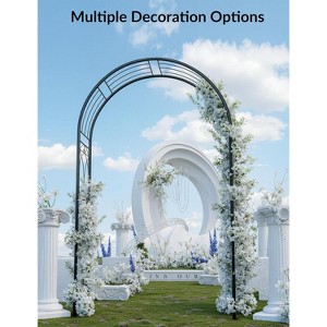Acekool 8FT Garden Arch Arbor, Sturdy Black Steel Wedding Arch with Ground Stakes, Decorative Metal Trellis for Climbing Roses, Vines, Flowers - 1 of 4