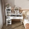 KTMBDW Vanity Desk with Mirror and Lights, Makeup Vanity with 3 Drawers, 2 Open Shelves & 4 Cabinets, 3 Lighting Color Adjustable for Bedroom, White - 3 of 4