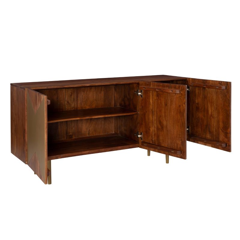 58&#34; Verdeen Mid Century Modern Console Solid Wood Gold Geo Front 3 Doors Brown/Gold - Powell, 5 of 15