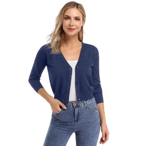 Women’s Cropped Cardigan 3/4 Sleeve Bolero Shrug for Dresses Lightweight Open Front Button Down Sweater - 1 of 4
