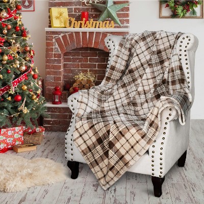Plaid Brown Reversible Fleece and Sherpa Kids Blanket 50" x 60"