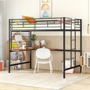 NicBex Full Size Bunk Bed with Desk Loft Bed Metal Bed Frame with Grid, Ladder and Full Length Guardrails, No Box Spring Required - 1 of 4