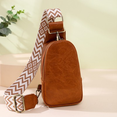 MaseiKar Women Chest Bag Sling Bag, Guitar Strap Small Crossbody PU Leather Satchel Daypack