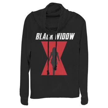 Juniors Womens Marvel Black Widow Hourglass Silhouette Cowl Neck Sweatshirt