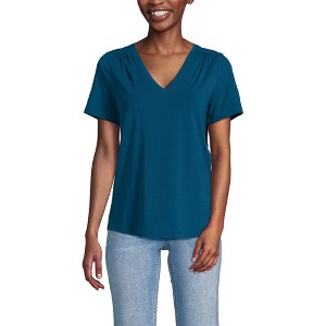 Lands' End Women's Short Sleeve Lightweight Jersey Gathered Shoulder T-Shirt - 1 of 4