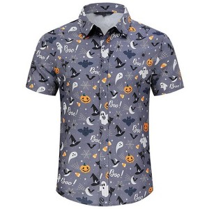 Coolmee Mens Halloween Christmas Shirts Funky Button Down Shirts Party Aloha Shirt Holiday Hawaiian Tops - 1 of 4