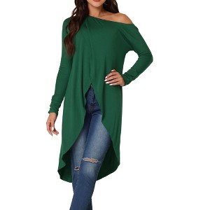 Seta T Women's One Shoulder Long Sleeve High Low Asymmetrical Hem Tunic Blouse - 1 of 4