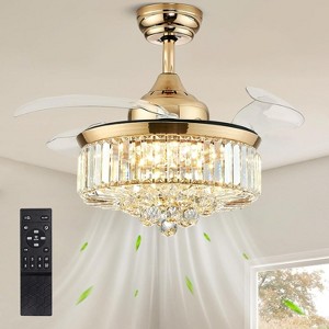 Ludomide Modern Crystal Ceiling Fan Light, Dimmable Gold Retractable Fandelier for Bedroom Living Room 36" - 1 of 4
