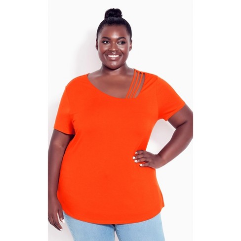 AVENUE | Women's Plus Size V Cut Out Top - orange - 14W