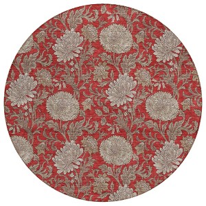 Red Taupe And Beige Floral Washable Indoor Outdoor Area Rug - 1 of 4