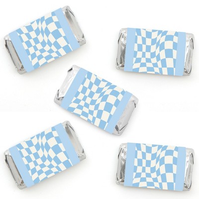Big Dot of Happiness Blue Checkered Party - Mini Candy Bar Wrapper Stickers - Small Favors - 40 Count