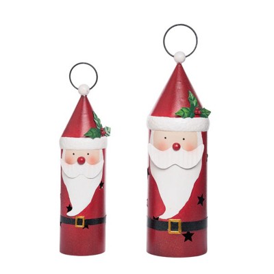 Transpac Metal Santa w/Mustache Decor Set of 2 Home Decorations Christmas