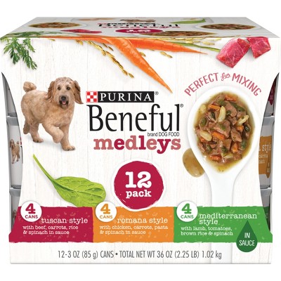 Purina Beneful Medleys Tuscan, Romana & Mediterranean Styles with Chicken, Beef and Lamb Flavor Wet Dog Food - 3oz/12ct Variety Pack