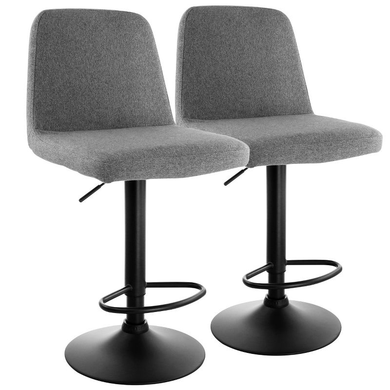 Elama 2 Piece Adjustable Fabric Barstool in Gray with Black Base, 1 of 9