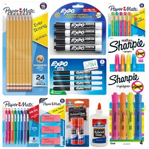 Complete School Kit – Glue, Erasers, Pens, Pencils, Highlighters & Dry Erase Markers – 70+ Pieces - 1 of 4