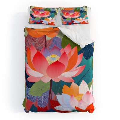 Deny Designs 3pc Full/Queen 83 Oranges The Enchanted Lotus Garden Duvet and Sham Set