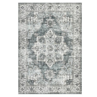 Washable Vintage Printed Rug Non Slip Low Pile Rug Soft Throw Floor Cover Foldable Indoor Carpet for Living Room Bedroom Playroom Nursery