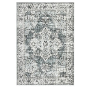 Washable Vintage Printed Rug Non Slip Low Pile Rug Soft Throw Floor Cover Foldable Indoor Carpet for Living Room Bedroom Playroom Nursery - 1 of 4